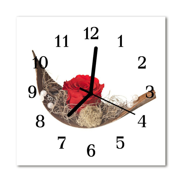 Glass Kitchen Clock Rose flowers red