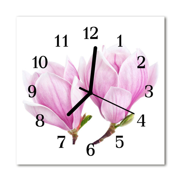 Glass Kitchen Clock Magnolia plants pink