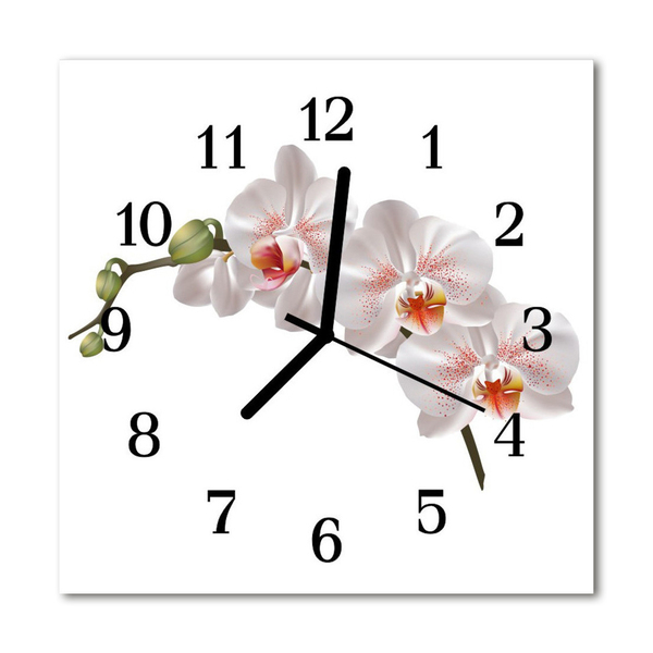 Glass Kitchen Clock Orchid flowers white