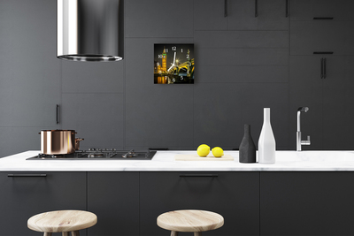 Glass Kitchen Clock London beverages yellow