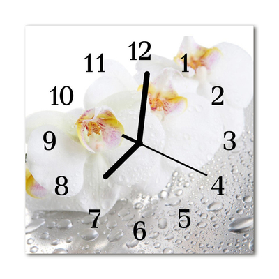 Glass Kitchen Clock Orchid flowers white