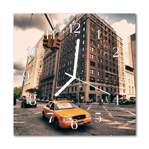 Glass Kitchen Clock Taxi vehicles yellow