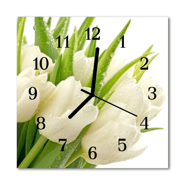 Glass Kitchen Clock Tulips plants white