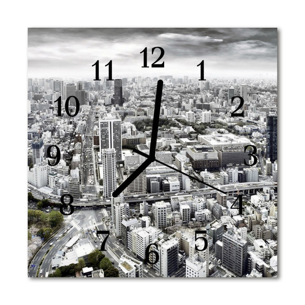 Glass Kitchen Clock City city grey