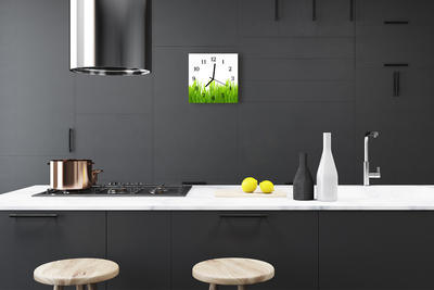 Glass Kitchen Clock Grass grass green