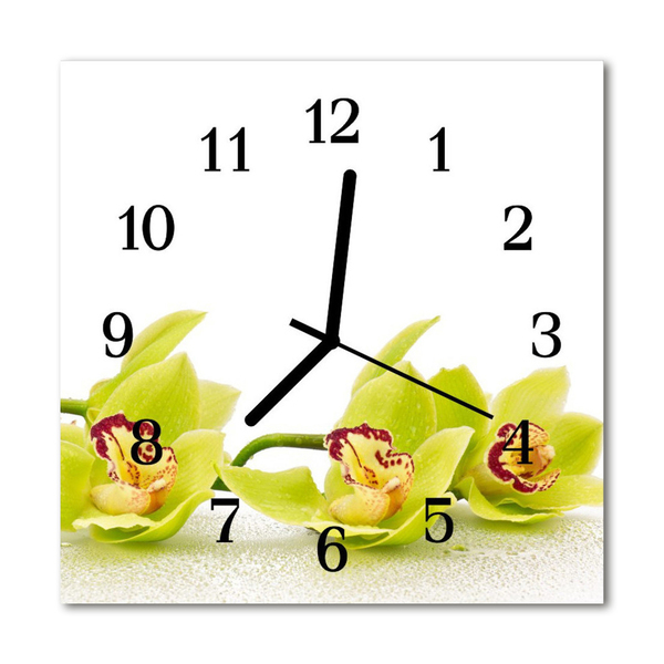 Glass Kitchen Clock Orchid flowers yellow