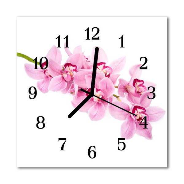 Glass Kitchen Clock Orchid flowers pink