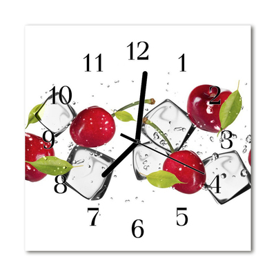 Glass Kitchen Clock Cherries ice cream cherries ice red