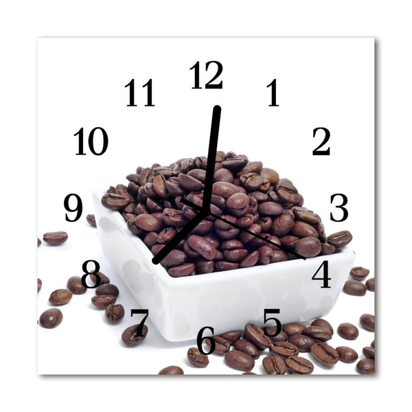 Glass Kitchen Clock Coffee beans food and drinks brown