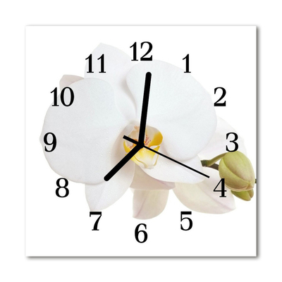 Glass Kitchen Clock Orchid flowers white