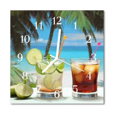 Glass Wall Clock Cocktail food and drinks multi-coloured