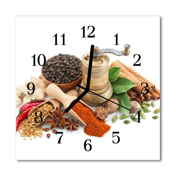 Glass Wall Clock Spices food and drinks multi-coloured