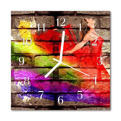 Glass Wall Clock Brick architecture multi-coloured