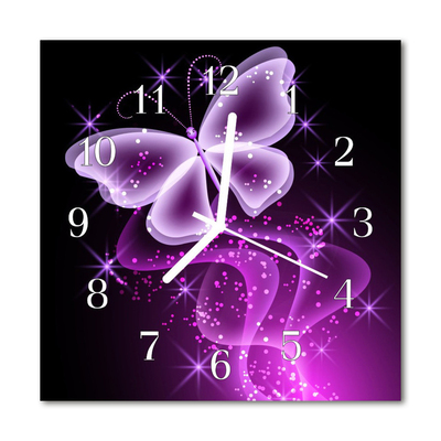 Glass Wall Clock Butterfly animals purple