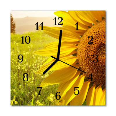 Glass Wall Clock Sunflower nature yellow