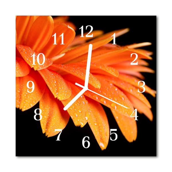 Glass Wall Clock Gerbera flowers orange