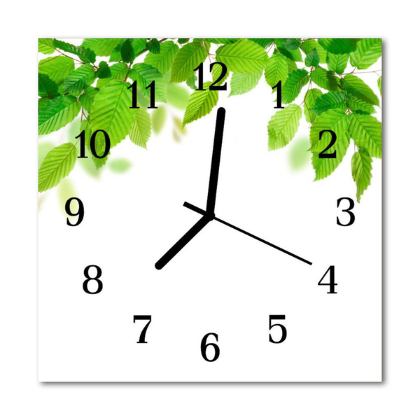 Glass Wall Clock Leaves nature green