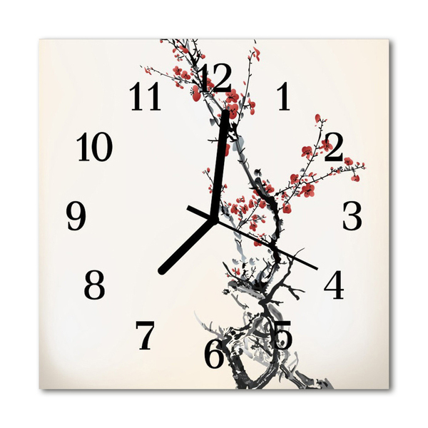 Glass Wall Clock Flowers flowers white