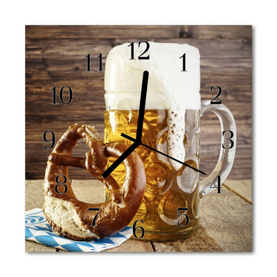 Glass Wall Clock Beer pretzel food and drinks brown