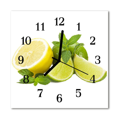 Glass Wall Clock Lemon mint fruit spices green