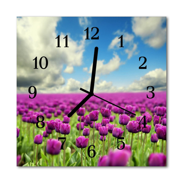 Glass Wall Clock Tulips plants purple