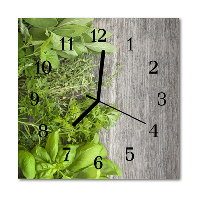 Glass Wall Clock Herbs herbs green