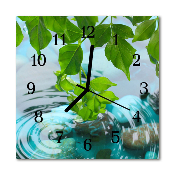 Glass Wall Clock Leaves nature green