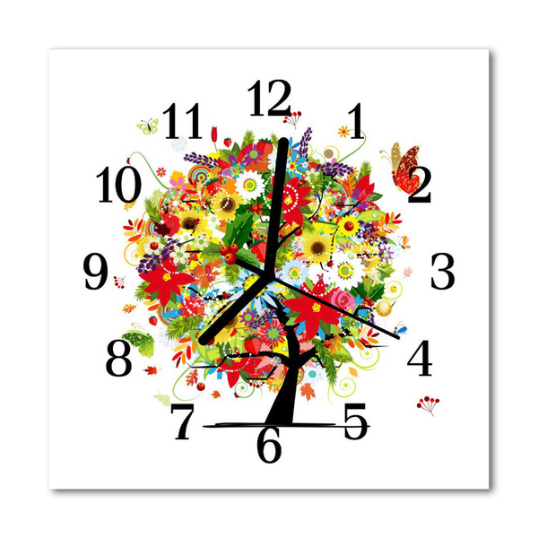 Glass Wall Clock Flowers tree flowers tree multi-coloured