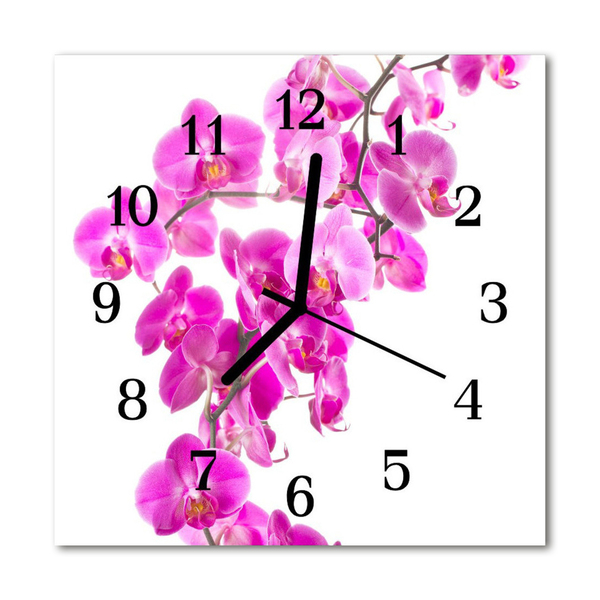 Glass Wall Clock Orchid flowers pink