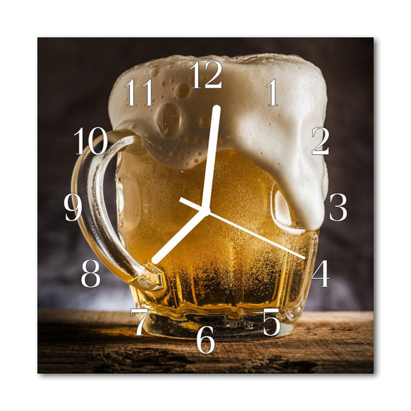 Glass Wall Clock Beer food and drinks yellow