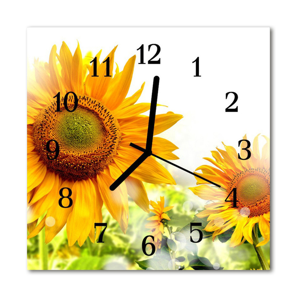 Glass Wall Clock Sunflower nature yellow