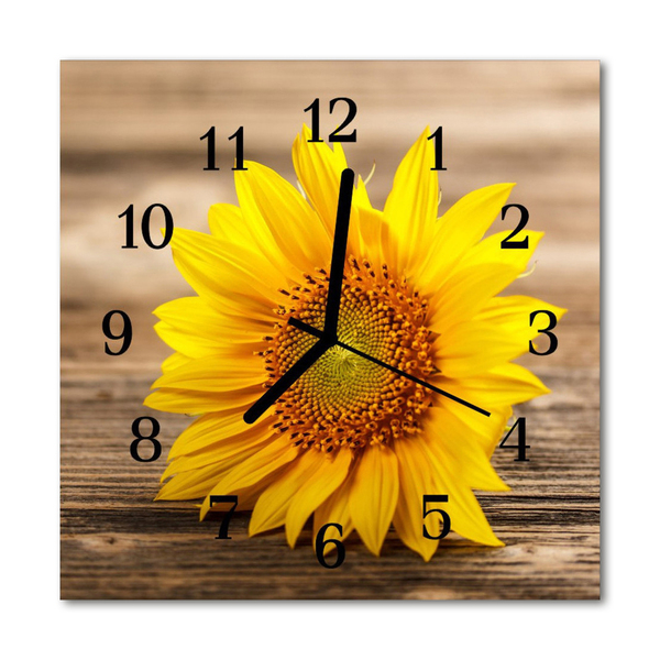 Glass Wall Clock Sunflower nature yellow