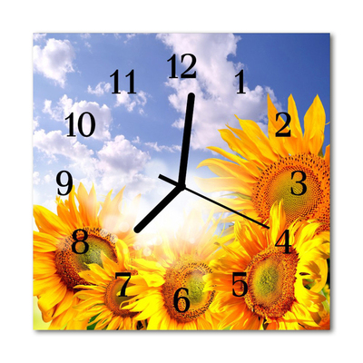 Glass Wall Clock Sunflowers nature yellow