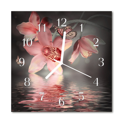 Glass Wall Clock Orchid flowers pink