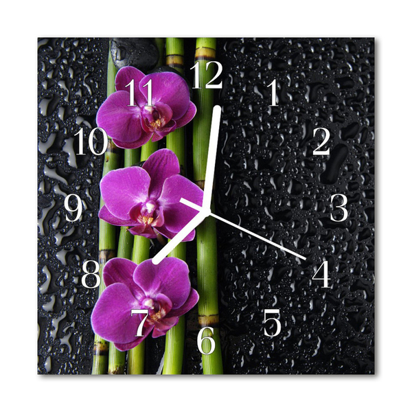 Glass Wall Clock Orchid flowers purple