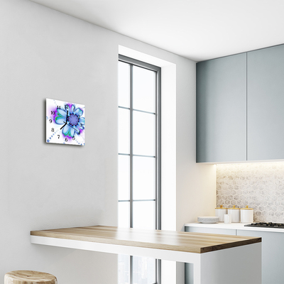 Glass Wall Clock Flower flower blue