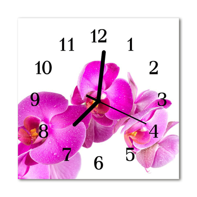 Glass Wall Clock Orchid flowers pink