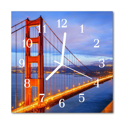 Glass Wall Clock Golden gate architecture red