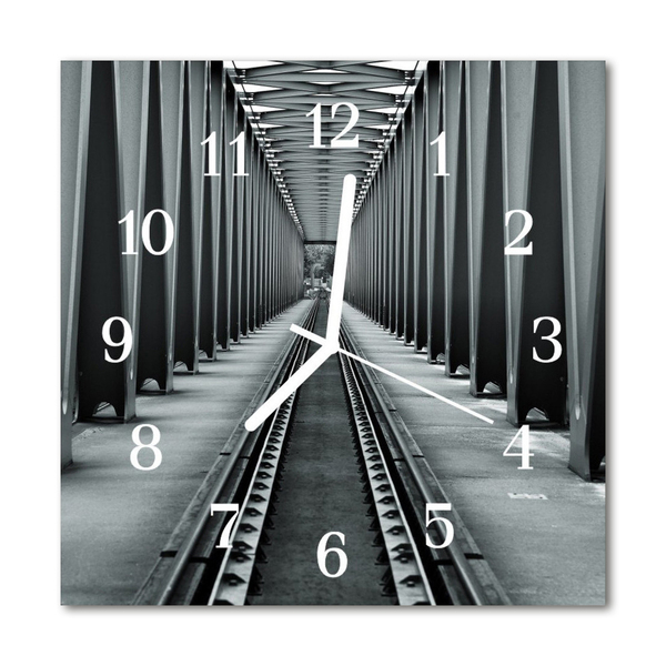 Glass Wall Clock Train tracks train tracks grey