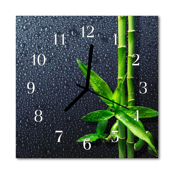 Glass Wall Clock Bamboo drops bamboo nature grey