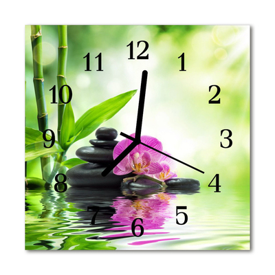 Glass Wall Clock Orchid spa flowers spa green