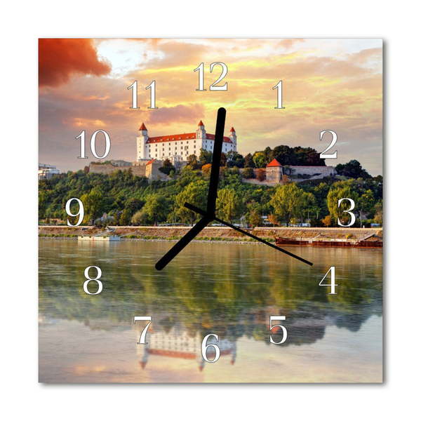 Glass Wall Clock Castle river castle river multi-coloured