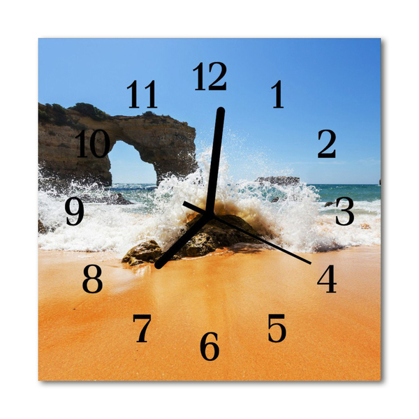 Glass Wall Clock Beach landscape brown