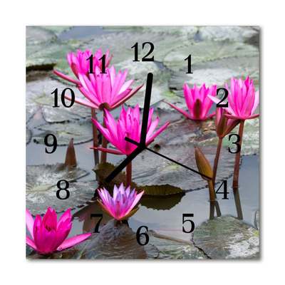 Glass Wall Clock Water lilies plants pink