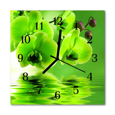 Glass Wall Clock Orchid flowers green