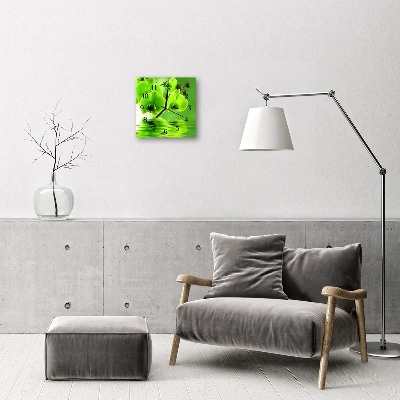 Glass Wall Clock Orchid flowers green