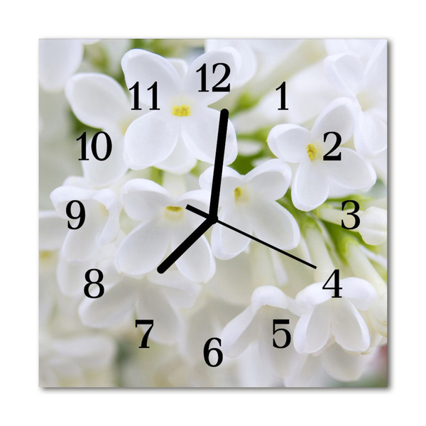 Glass Wall Clock Flowers flowers white