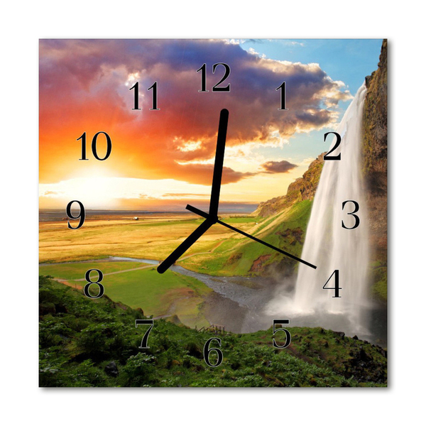 Glass Wall Clock Waterfall waterfall green