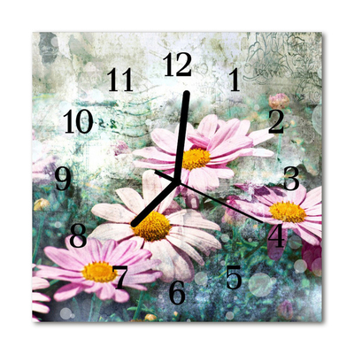 Glass Wall Clock Flowers flowers pink