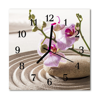 Glass Wall Clock Sand orchid sand flowers pink